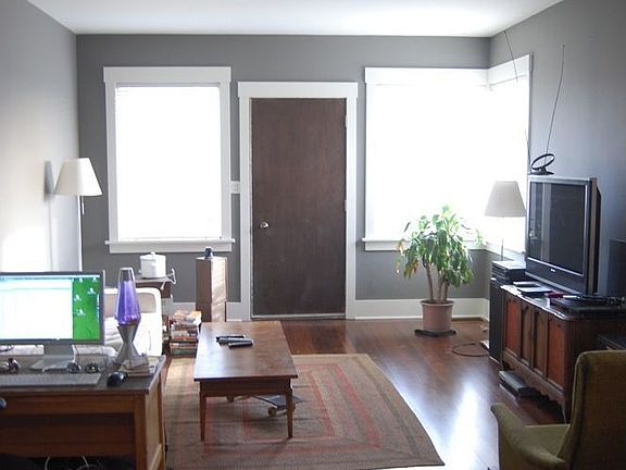Living room with refinished fir floors