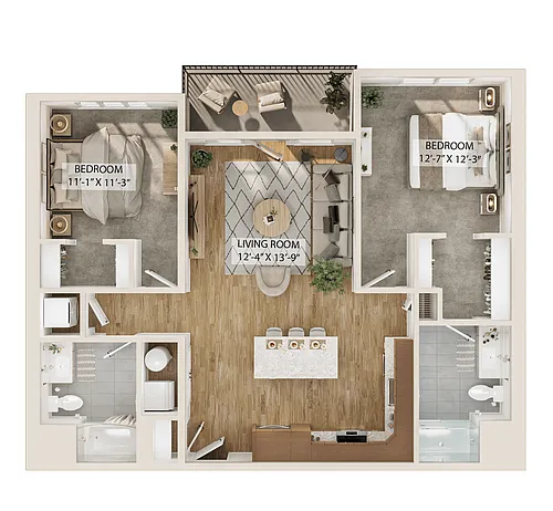 Floor plan 2 Bed/2 Bath-B1
