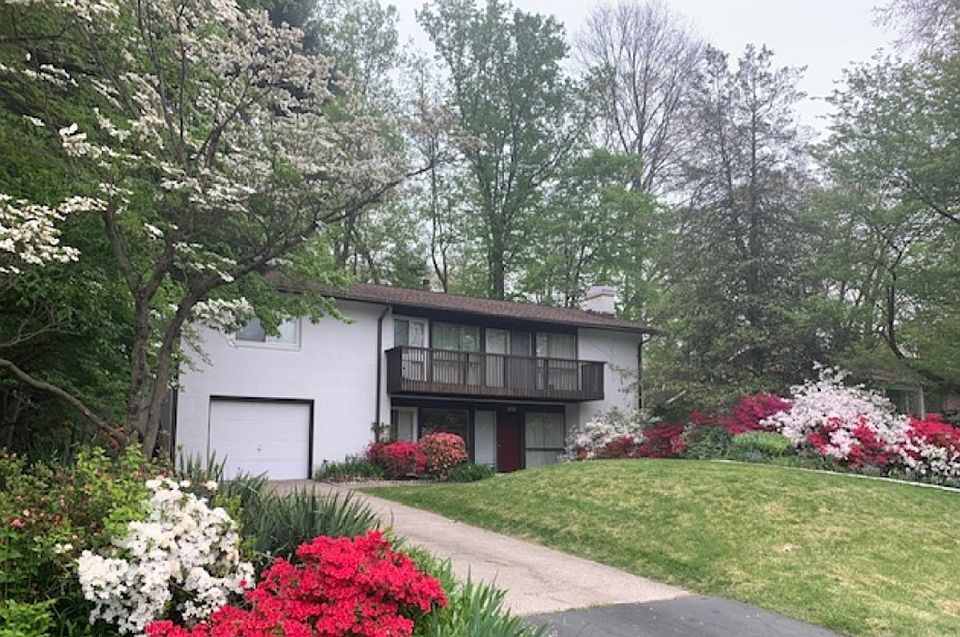 View of the house from the street in the spring.