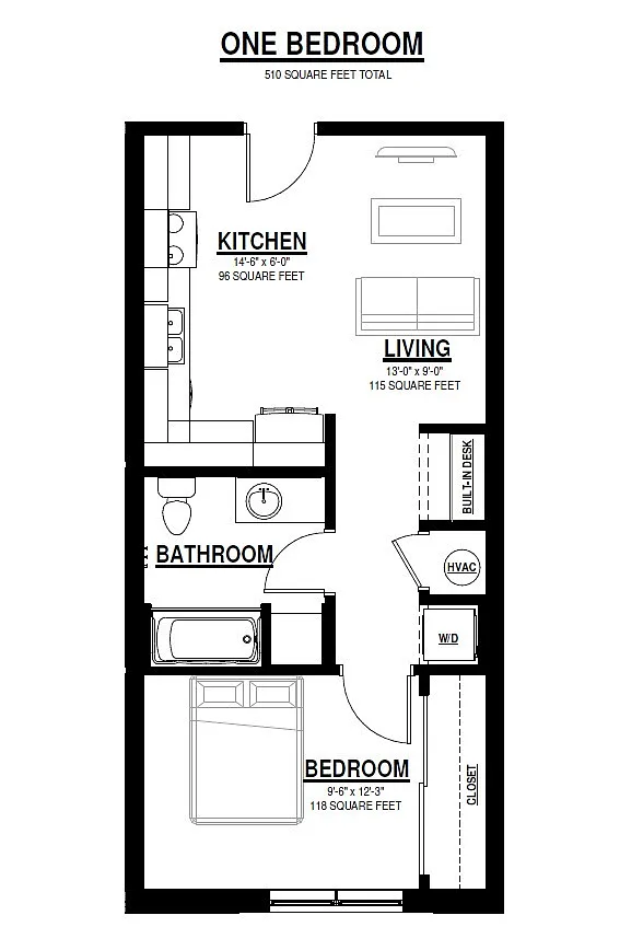 Floor plan 1 Bedroom, 1 Bathroom
