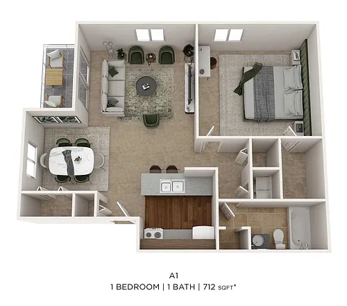 Floor plan One Bedroom - 712 SqFt