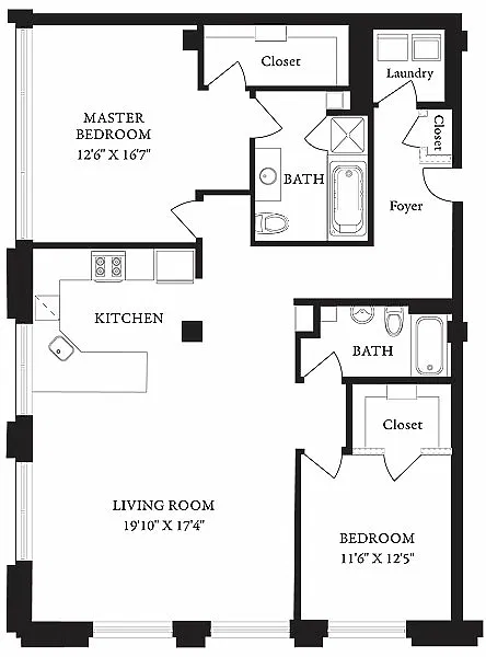 Floor plan LS-S Two Bedroom, Two Bathroom