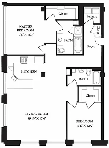 Floor plan LS-S Two Bedroom, Two Bathroom
