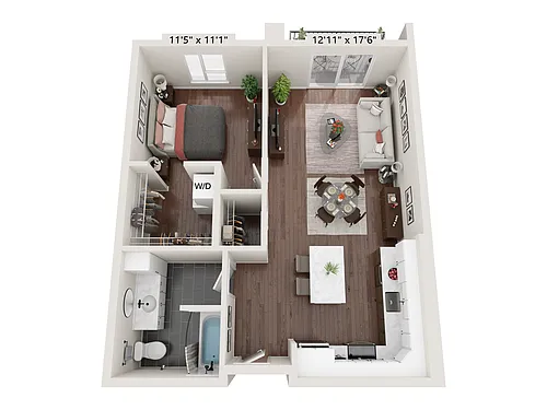 Floor plan Fully-Furnished 1 Bedroom 1B