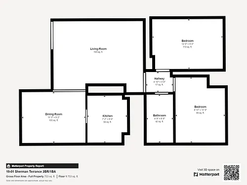 Floor plan 1BR + Den Sherman Terr