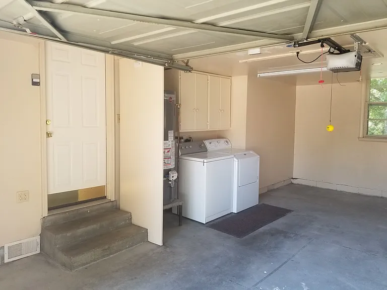 1 car attached garage. back entrance