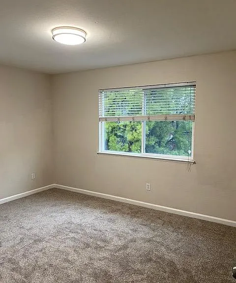 Upstairs bedroom with new ceiling light fixture and carpet