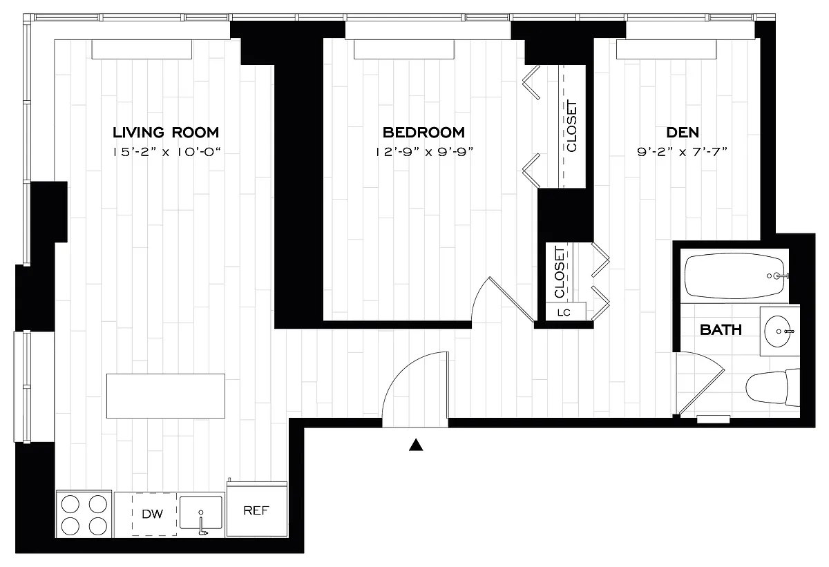 Floor plan 1 Bed/1 Bath Den-A09