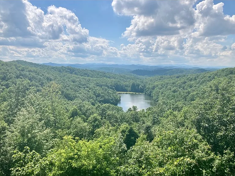 View of mountains and private fishing lake.