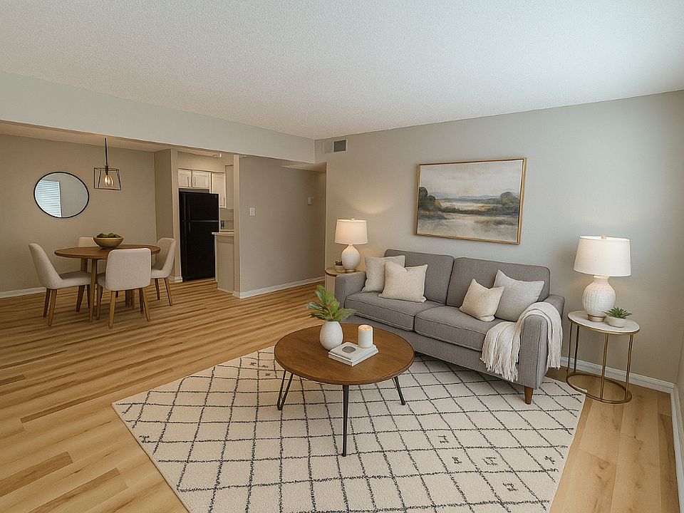 2BR/1BA Living Room, Dining Room, Kitchen (staged using A.i.)