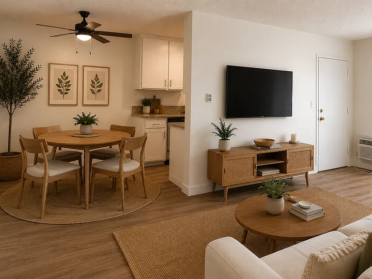 Split Level, Living Area/Dining Nook-Digitally-rendered photo, measurements /proportions approximate