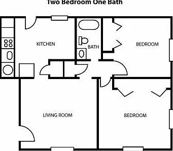 Explore the thoughtfully designed two-bedroom, one-bathroom apartment layout. Explore the thoughtfully designed two-bedroom, one-bathroom apartment layout.