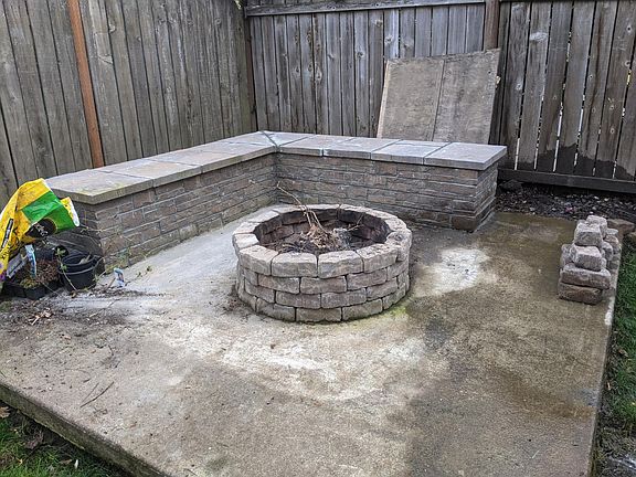 Firepit and stone bench