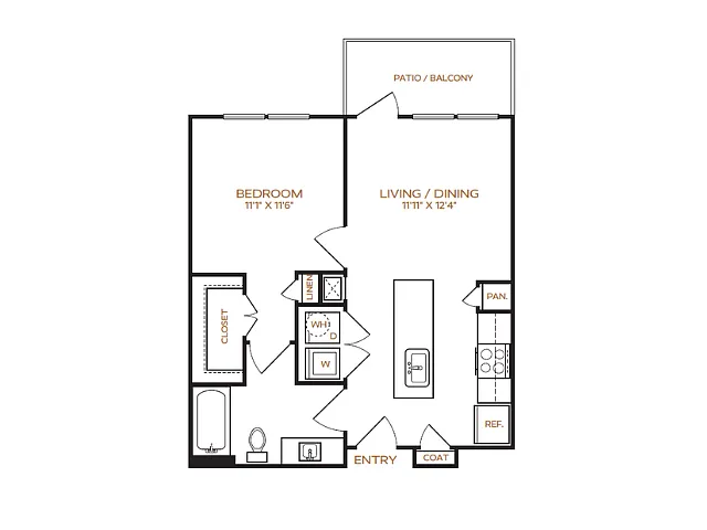 Floor plan 1 Bed, 1 Bath A