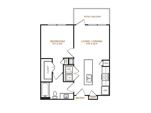 Floor plan 1 Bed, 1 Bath A (80% Income Restricted)