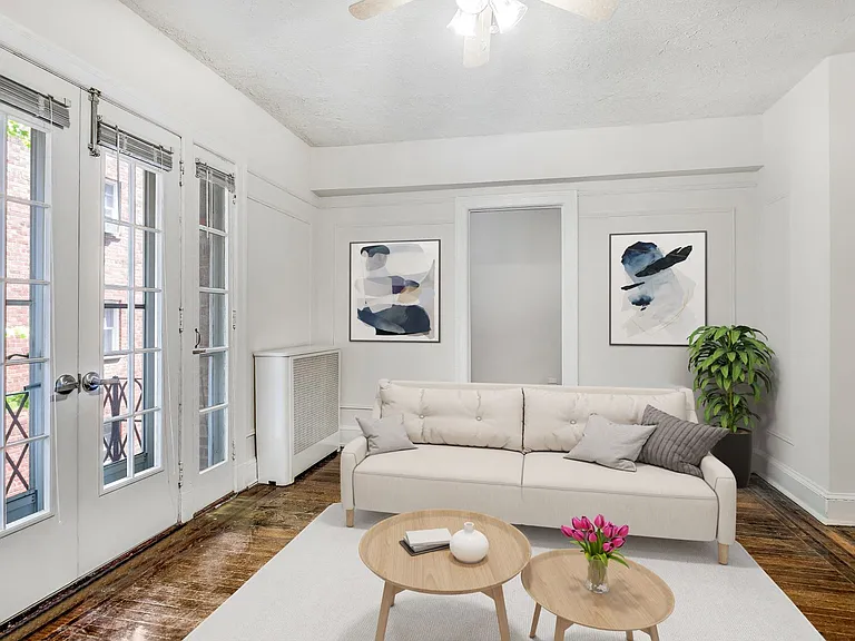 One-bedroom living room (virtually staged)