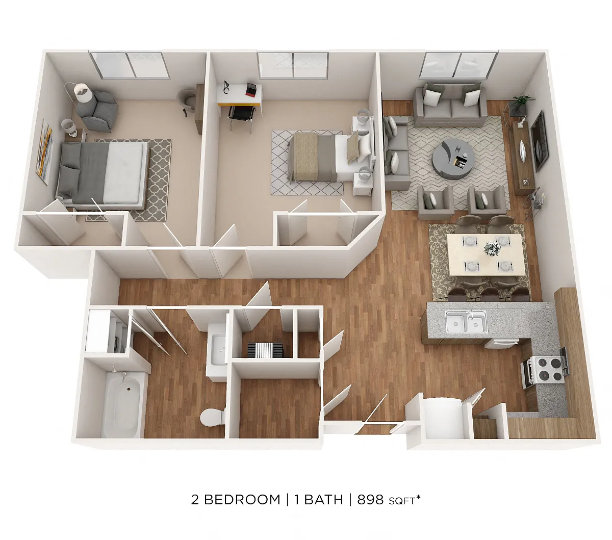 Floor plan Two Bedroom- 898 sqft
