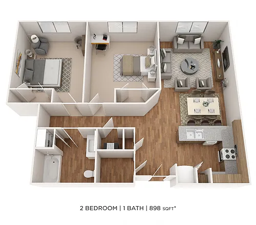 Floor plan Two Bedroom- 898 sqft
