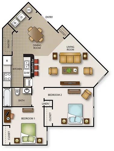 Floor plan Two Bedroom One Bath