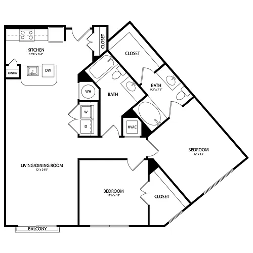 Floor plan 2 Bedroom, 2 Bath 1094 SF C11