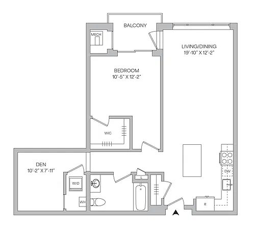 Floor plan A09 - 1BR 1BA (942 SF) with Den