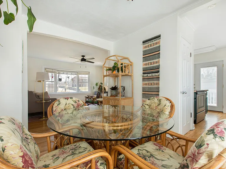 View from the dining area. Kitchen is to the right. Living room is straight ahead.
