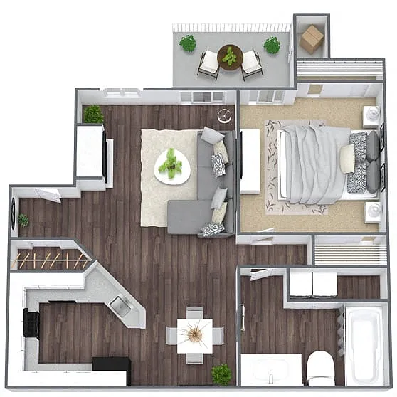 Floor plan A2: 1 Bed 1 Bath