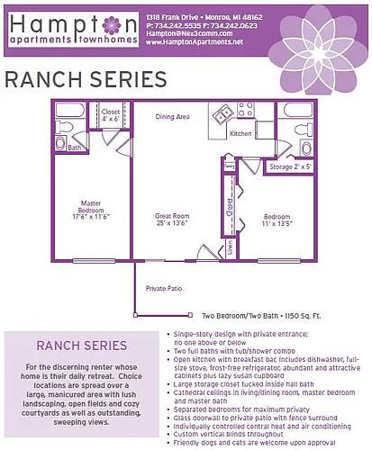 Floor plan Ranch Series 2 Bed