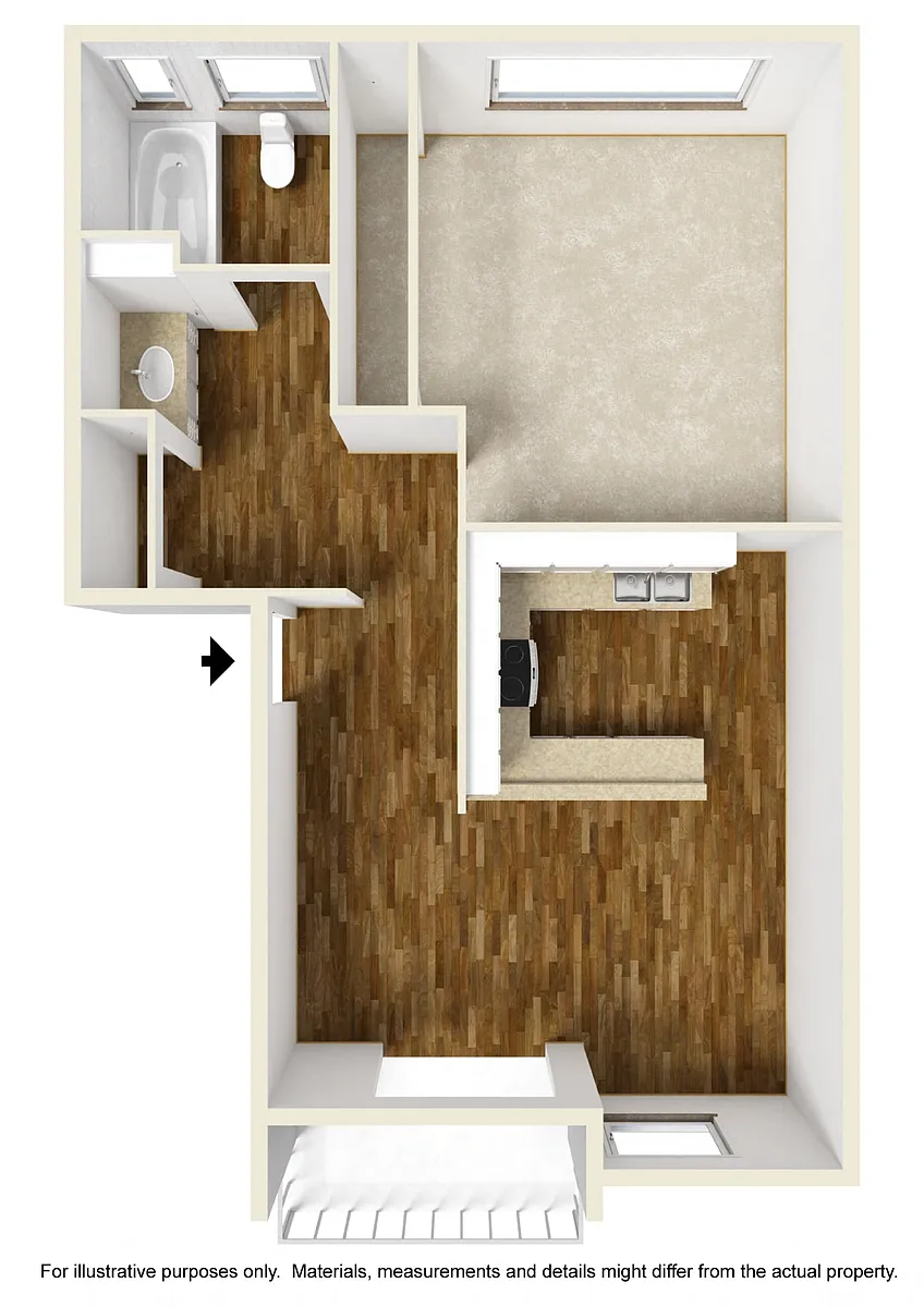 Floor plan 1 Bedroom, 1 Bathroom Plan A