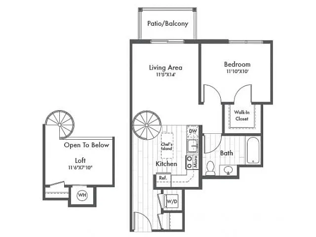 Floor plan A1L One Bedroom with Loft