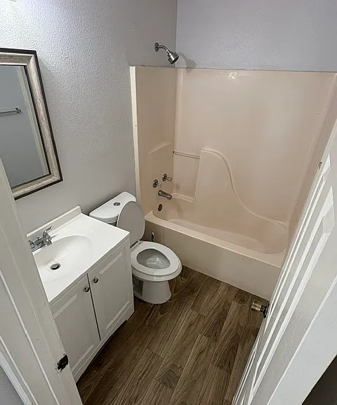 Master bathroom - new floor, vanity, lights, mirror and toilet.