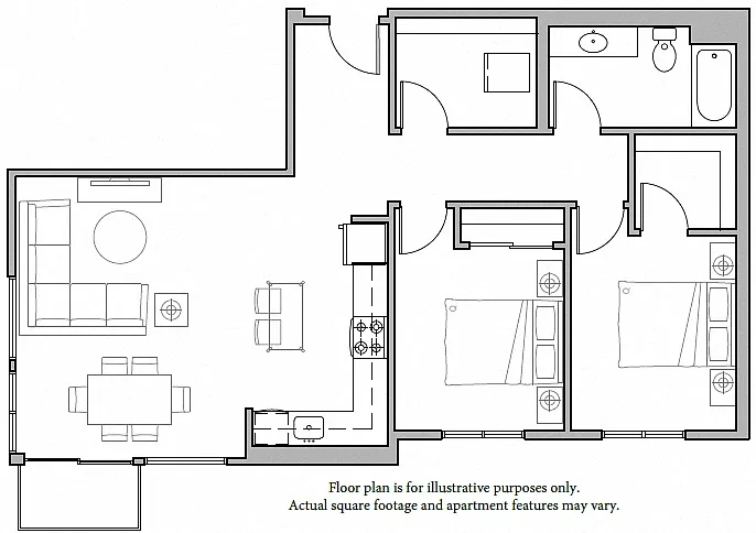 Floor plan B3A 2Bed-1 North