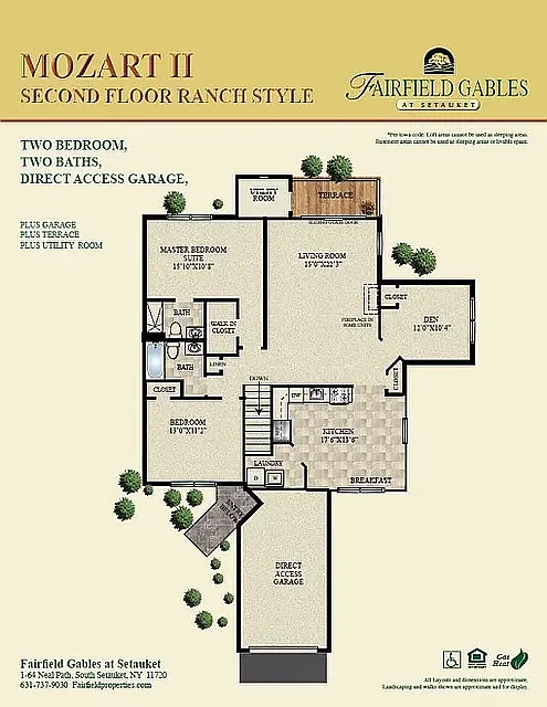 Floor plan Mozart II 2BR Upper Plus Den With Attached Garage