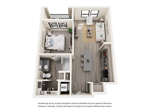 Floor plan One Bed - 666 sq ft - 60 Percent