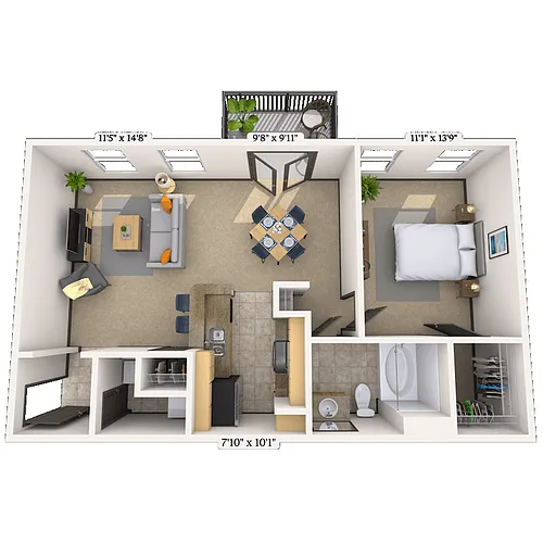 Floor plan Traditional 1x1 722 SF