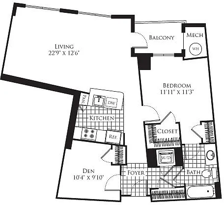 Floor plan 1 Bedroom with Den- 910
