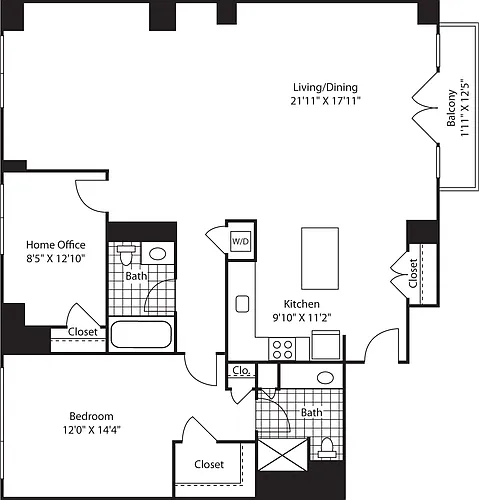 Floor plan 2 Bed (South) - 1529