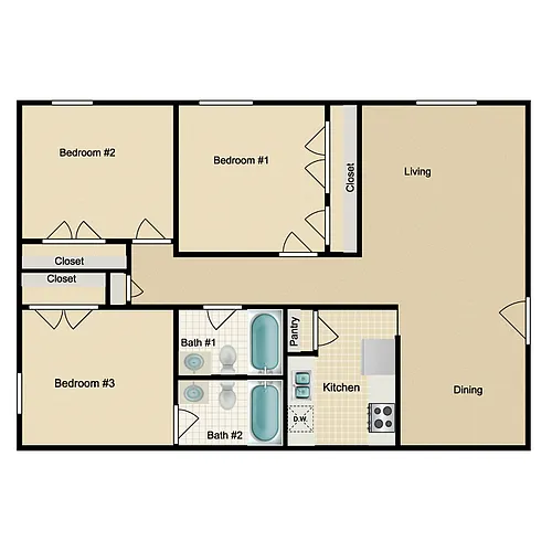 Floor plan 3 Bed 2 Bath