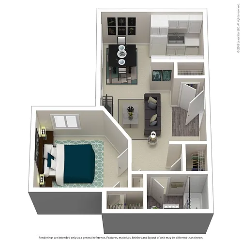 Floor plan 1 Bedroom, 1 Bathroom B
