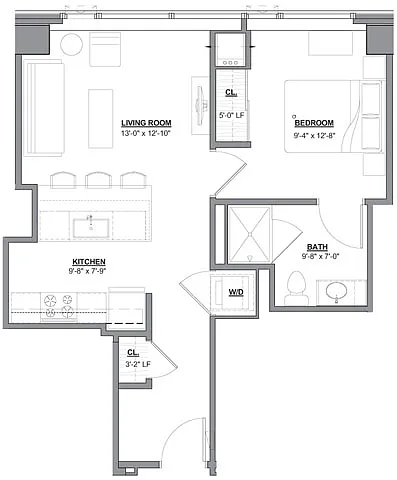 Floor plan 1 Bed/1 Bath-1A-2