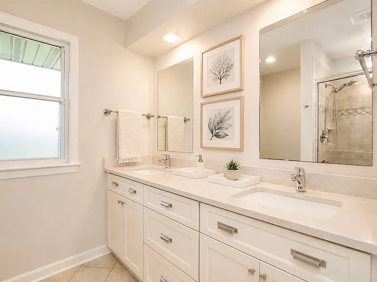 Full guest bath with double sinks