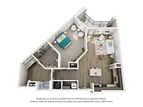 Floor plan A4 - One Bedroom, One Bathroom
