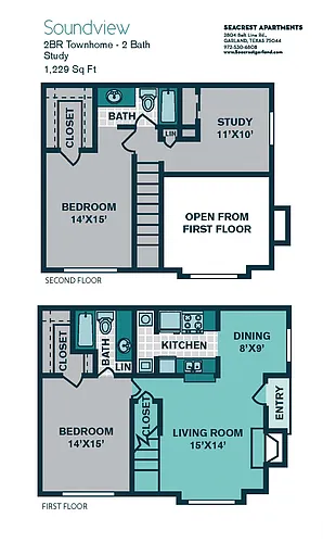 Floor plan 2 Bed 2 Bath B3 - 1229sqft - SOUNDVIEW