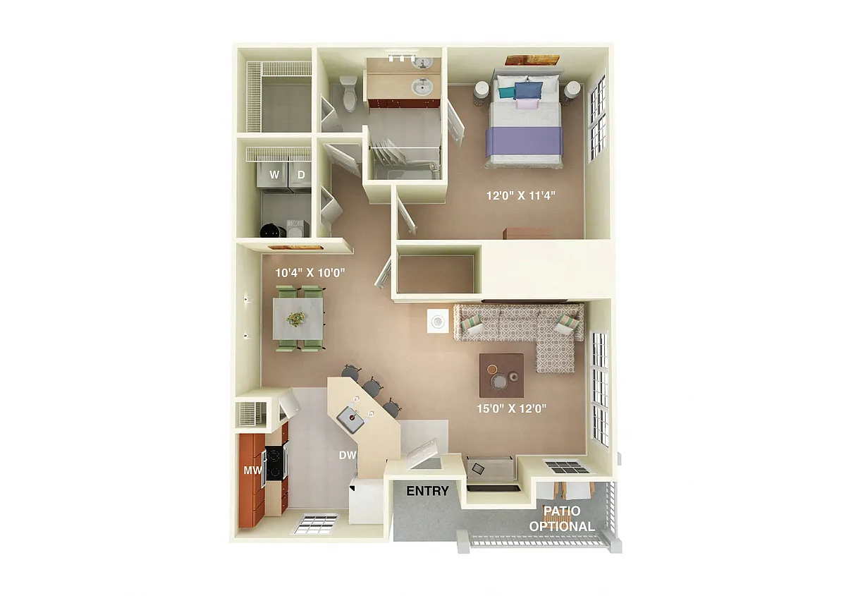 Floor plan Fairhope 1 Bedroom 1 Bath