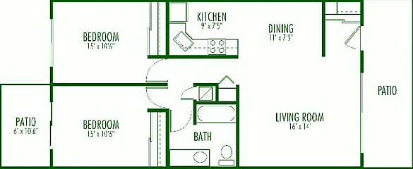 2 Bedroom 1 Bathroom Floor Plan