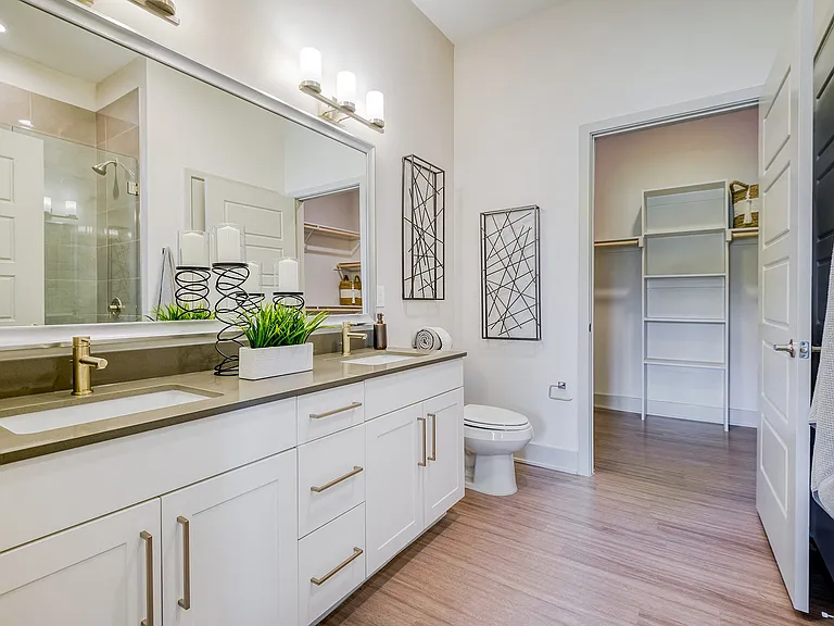Bathroom with large walk in closet