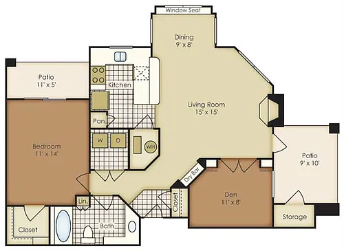 Floor plan One Bedroom with Den 3A1N1