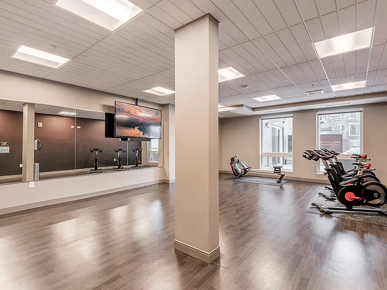 Our yoga and spin studio offers on-demand fitness classes.