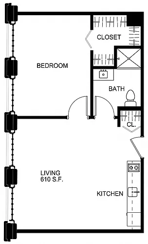 Floor plan 1 Bed/1 Bath-S A23