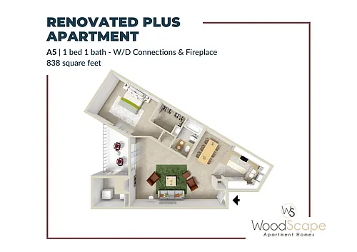 Floor plan A5 (W/D Connections and Fireplace) Renovated Plus